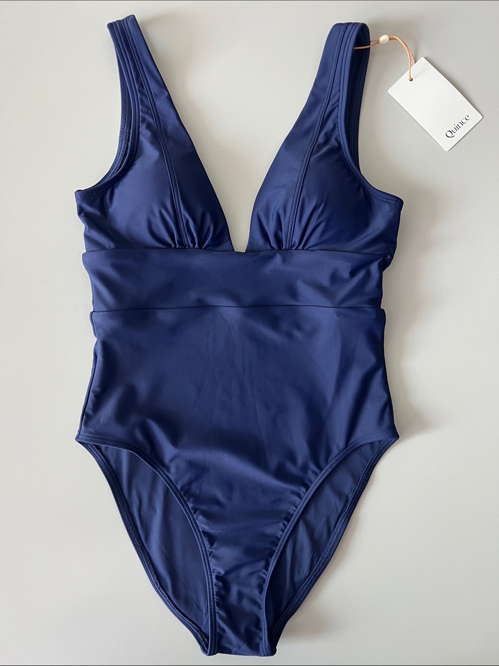 New Quince Italian Plunge One-Piece Swimsuit in Deep Blue Size XS - Picture 2 of 8